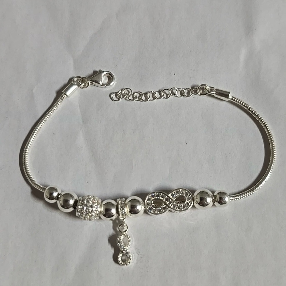 Sterling Silver Beaded Charm Bracelet Infinity Charm Design Bracelet
